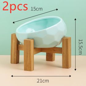Pet Supplies Bowl Ceramic Cat Bowl Dog Bowl Oblique Mouth (Color: light greenset2pcs)