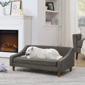 Durable Elevated Dog Sofa Bed,Pet Sofa With Modern Irregular Armrest Design,Comfortable Soft Dog Sofa (Option: Dark Gray)